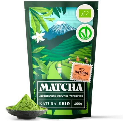 NaturaleBio Matcha Tee Pulver Bio - Premium-Qualität - 100g. Original Green Tea aus Japan. Japanischer ideal zum Trinken. Grüntee für Latte, Smoothies Getränk. Hergestellt in Uji, Kyoto.